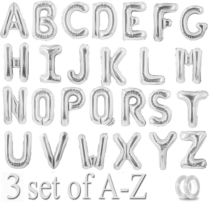78 Pcs Sliver Letter Balloons A to Z Custom DIY Phrase Banner for Baby Shower Wedding Party Supplies Personalized Decor Foil Alphabet Balloons 16Inch(Letter A-Z 3 Set)