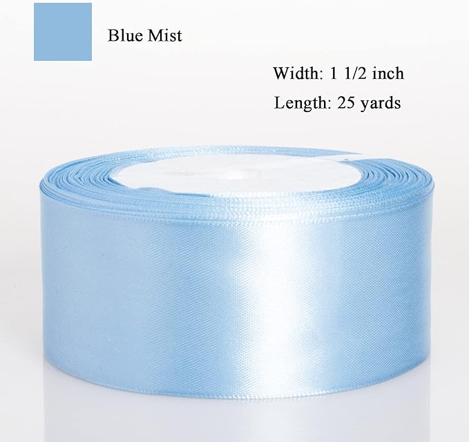 ATRBB 25 Yards 1-1/2 inch Wide Satin Ribbon Perfect for Wedding,Handmade Bows and Gift Wrapping (Blue Mist)