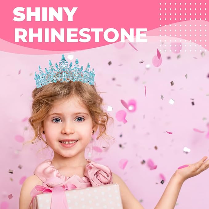 Birthday Tiara Crown with Sash for Women, Headband Hair Accessories for Wedding Party Costume (A-Blue)