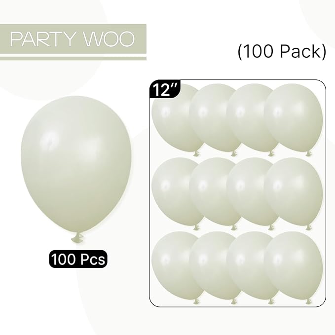 PartyWoo Sage Green Balloons 100pcs 12 Inch Boho Dusty Olive Green Latex Balloons for Birthday Baby Shower Graduation Engagement Wedding Dinosaur Jungle Golf Football Theme Party Decorations Green-F32