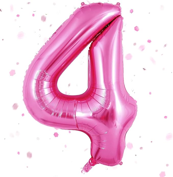 Pink Number Balloons, Large Hot pink Number 4 Balloon 40 Inch Pink 4 Balloon for Men Women Boys Girls 4th Birthday Party Decoration