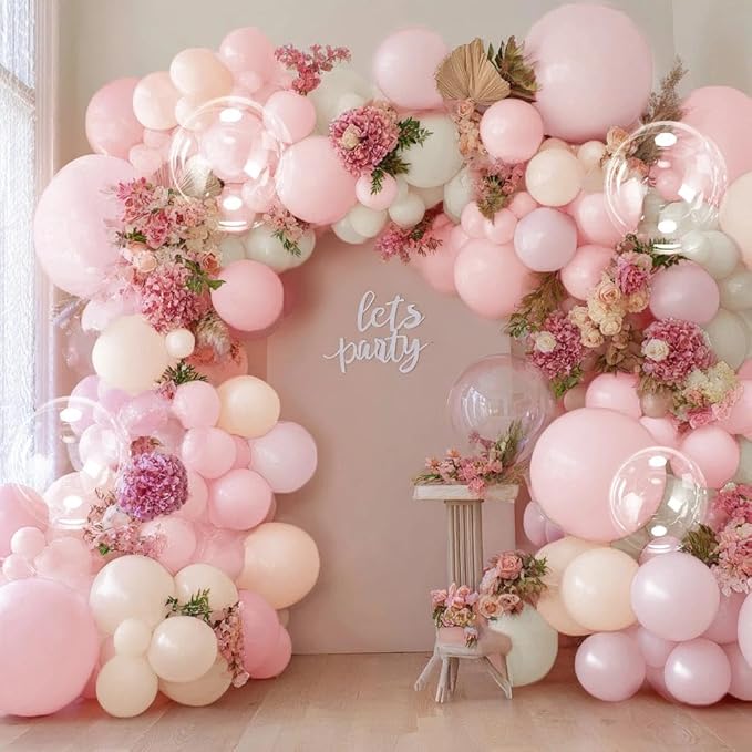 Pastel Pink White Balloon Arch Double Stuffed Light Pink White Sand Blush Balloon Garland Kit Peach Ivory Cream Balloons for Birthday Baby Shower Bridal Wedding Baby in Bloom Party Decor
