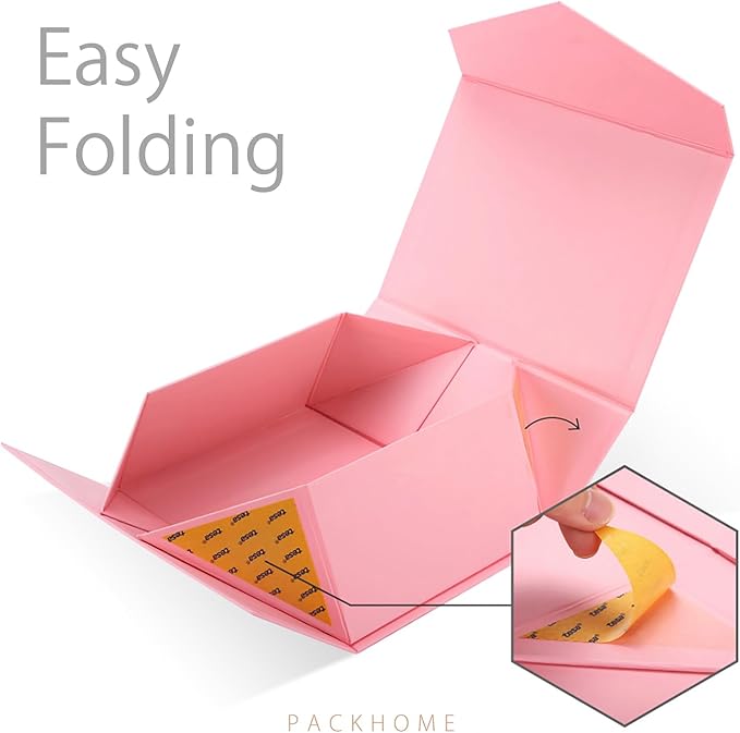 PACKHOME 6 Gift Boxes 9x6.5x3.8 Inches, Rectangle Collapsible Boxes with Magnetic Lids for Gift Packaging (Matte Pink, Grain Texture)