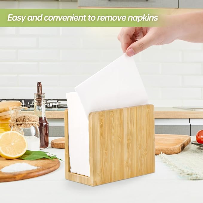 Bamboo Vertical Napkin Holder - Wooden, Natural, Strong and Waterproof - For Table, Kitchen and Countertops