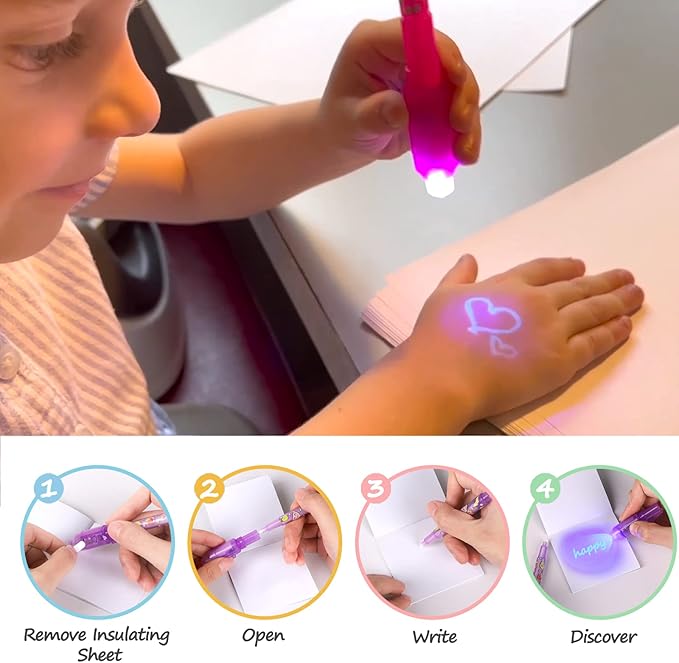 TAFULOR Invisible Ink Pen for Kids, Birthday Party Favors for Girls Boys, Spy Pens with UV Light Secret Message Magic Markers, Goody Bag Stuffers Toys for 4-12 Year Old Girls Boys Gift (8PCS)