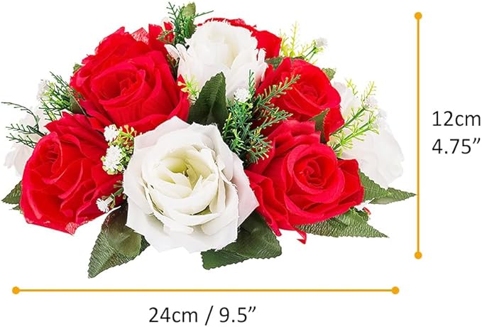 10Pcs Artificial Flower Ball Arrangement, Fake Floral Centerpieces Wedding Roses Bouquet for Parties Valentine's Day Wedding Centerpieces and Home Decor (Red & White)