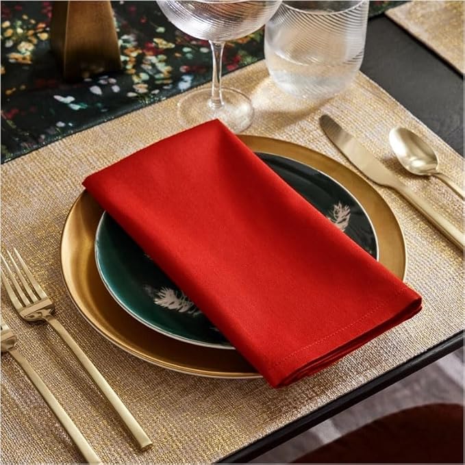 TARAN LIVING Cotton Solid Cloth Dinner Table Napkins Washable Perfect for Dining Table Easter Napkin Cloth Halloween Party Hotel Decor & DIY - Set of 4 18x18 Inch - Red