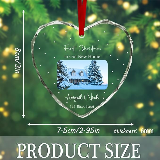 Personalized Crystal Glass Heart Ornaments Custom First Christmas Name Ornament for Christmas Tree Decor Customized 2025 Xmas Tree Hanging Gifts for New Home