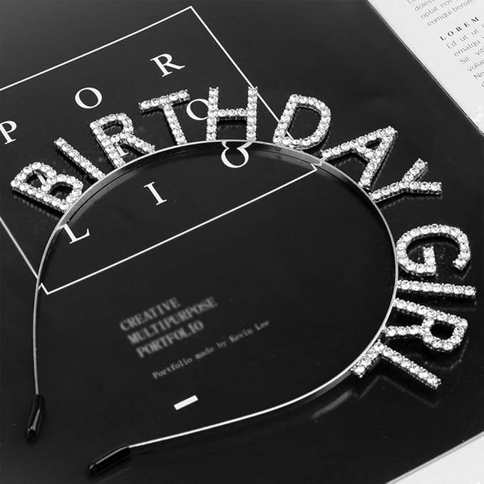 AOPRIE Birthday Girl Headband Tiara for Women & Girls - Happy Birthday Princess Crown Rhinestone Accessory, Silver