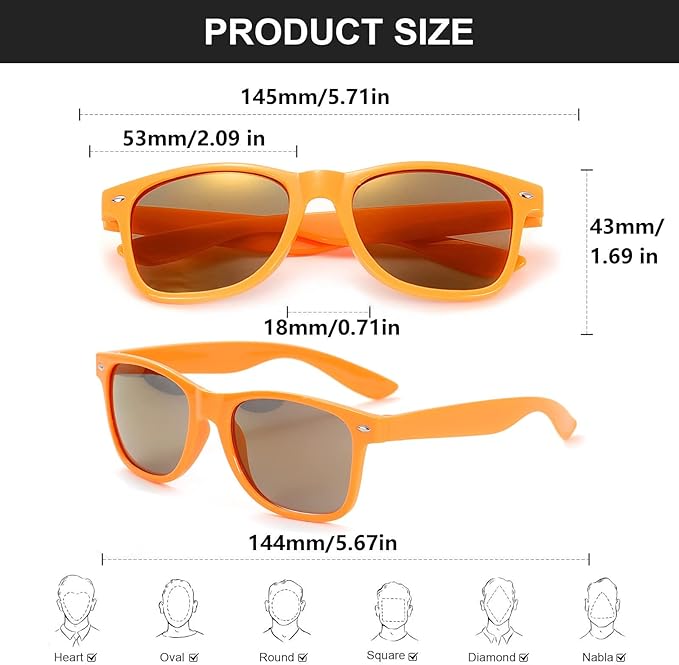 Fsmiling Orange Sunglasses Bulk Adult Party Sunglasses 80s Sunglasses Pack for Men Women Halloween Party Favors-10Pack