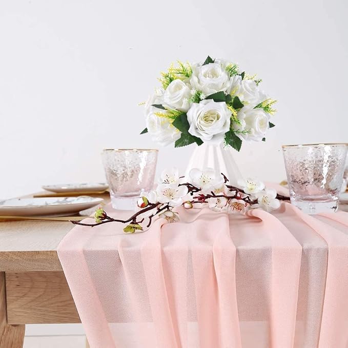 Artificial Roses Flowers - 2 Pack Faux Flower Balls Fake Flower 15 Heads Plastic Roses with Base Perfect for Wedding Bouquets Party Table Décor Home Decoration Bouquet for Wedding Centerpieces（White）