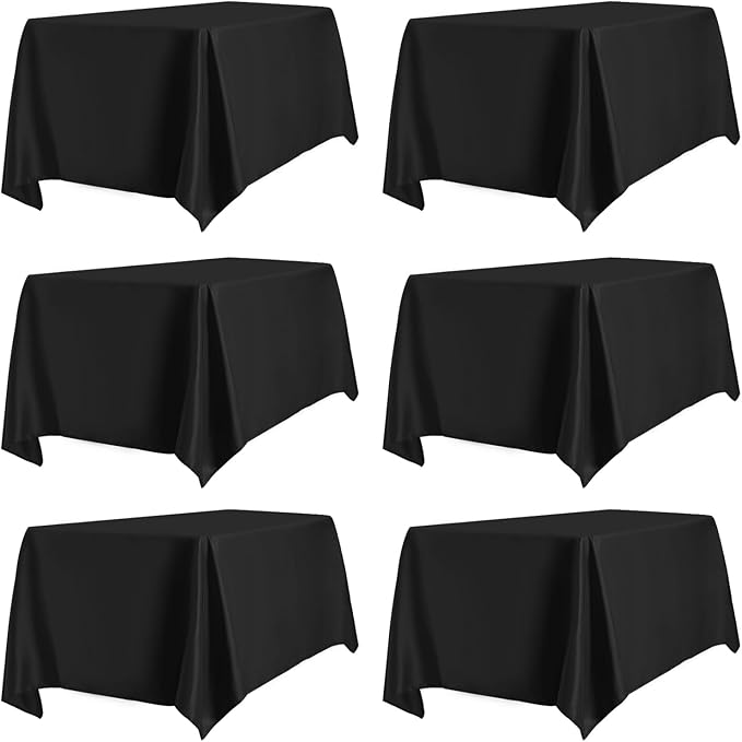 PureFit 6 Pack Rectangle Black Table Cloths 90 x 156 Inch for 8Ft Tables, Stain and Wrinkle Resistant Table Linens for Home Use, Wedding, Party, Banquet and Camping