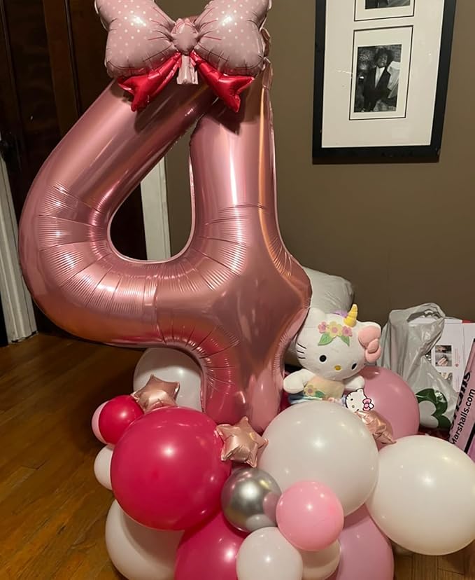 Smlpuame Pastel Pink 4 Balloons, 40 Inch Large Light Pink Foil Number Balloons 0-10, Self-Sealing 4th Birthday Balloon for Girls Women Anniversary Baby Shower Princess Party Decorations Supplies