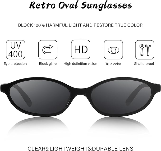 Retro Oval Cat Eye Sunglasses for Women Y2k Designer Trendy Narrow Shades UV protection Sun Glasses