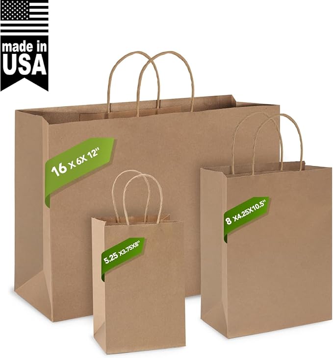 MESHA Gift Paper Bags 12000 PACK 8x4.25x10.5'' Brown Medium Shopping Kraft Bags Bulk with Handles Reusable for Business,Grocery,Birthday,Wedding,Kids Party,Favors