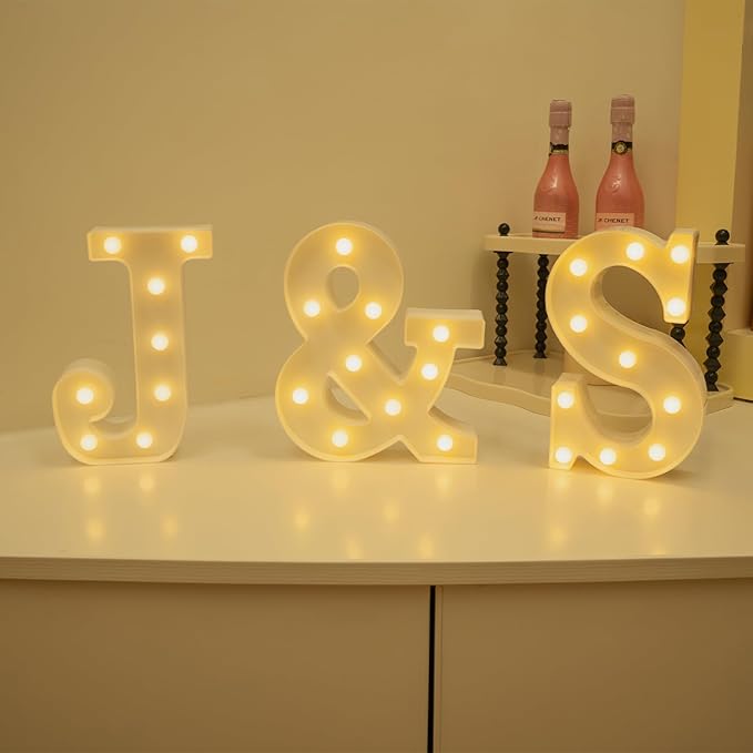 Foaky Rechargeable LED Letter Lights Sign Marquee Light Up Letters Sign for Night Light Wedding/Birthday Party Christmas Lamp Home Bar Decoration (J)