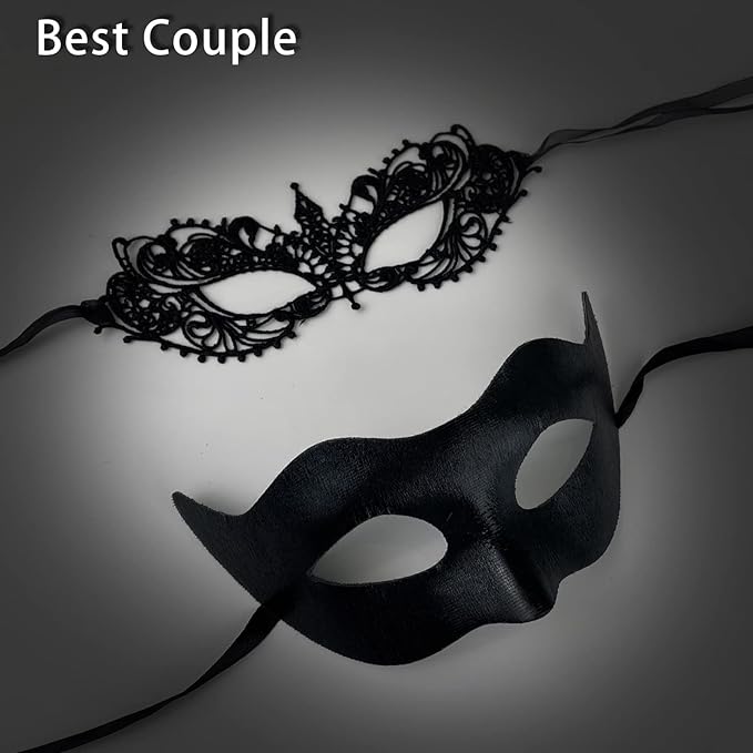 IncreDecor Couple Masquerade Lace Mask Set, Fit for Women and Men Venetian Halloween Masks, Specially for Costume, Mardi Gras