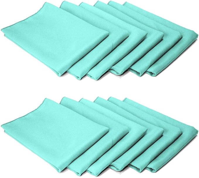 TableLinensforLess 17"x17" Polyester Cloth Napkins, Set of 12 (Aqua Blue) | Easy-Care, No-Iron Finish, Superior Color Retention, Machine Washable