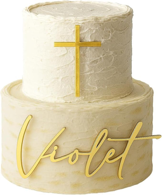Personalized First Communion Cake Name & Cross | Custom Cake Name Sign | Personalized Christening Cake Topper Baptism Cake Decor | Christening Cake Topper | Personalized Christening Cake Name
