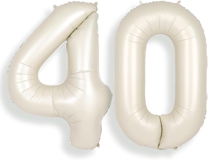 SUWEN 40 Inch Large Cream White 40 Balloon Numbers Big Foil Helium Number Balloons 0-9 Jumbo Happy 40th Mylar Birthday Party Decorations for Women or Men Anniversary Party Supplies