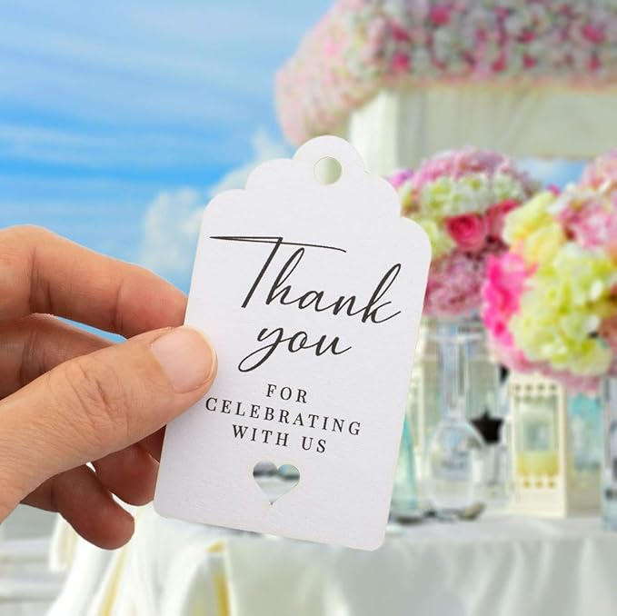 Summer-Ray 50pcs Thank You for Celebrating with Us White Wedding Favors Gift Tags