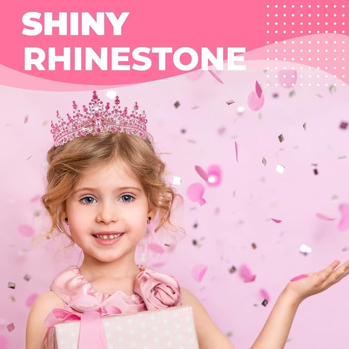 Birthday Tiara Crown with Sash for Women, Headband Hair Accessories for Wedding Party Costume Pink