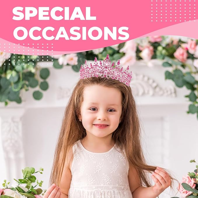 Birthday Tiara Crown with Sash for Women, Headband Hair Accessories for Wedding Party Costume Pink