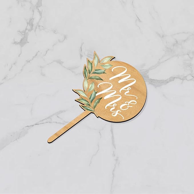 36 PCS Mr & Mrs Wedding Cupcake Toppers with Green Leaves Engagement Cake Decorations