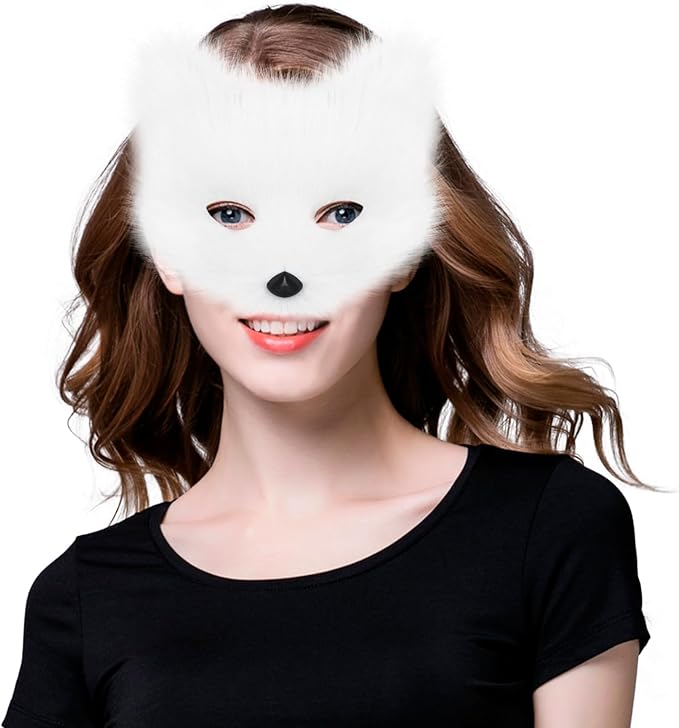 Animal Fox Wolf Mask Halloween Party Cosplay Costumes Props Plush Cat Half Face Masks Carnival Christmas Masquerade