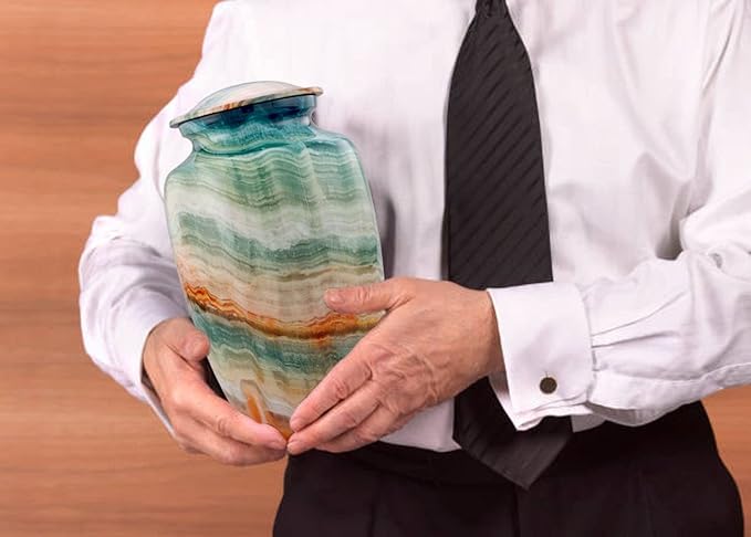 Memorial Cremation Urns for Human Ashes | Handcrafted Large Burial Marble Finish Adult Cremation Urn, Funeral Decorative Urns for Female & Male | 200 lbs with Velvet Bag (Blue Marsh)