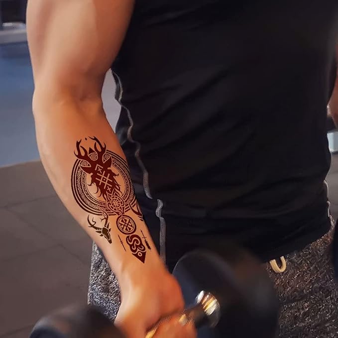 Temporary Tattoos AWLEE Waterproof Viking Tribal Totem - Long Lasting Fake tattoo for Men and Women 10 Sheets