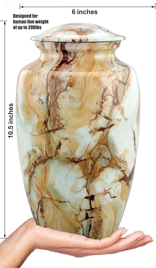 Large Cremation Urn | Handcrafted Marble Finish Adult Cremation Urn | Funeral and Memorial Cremation Urns for Human Ashes up to 200 lbs with Velvet Bag (Monalisa)