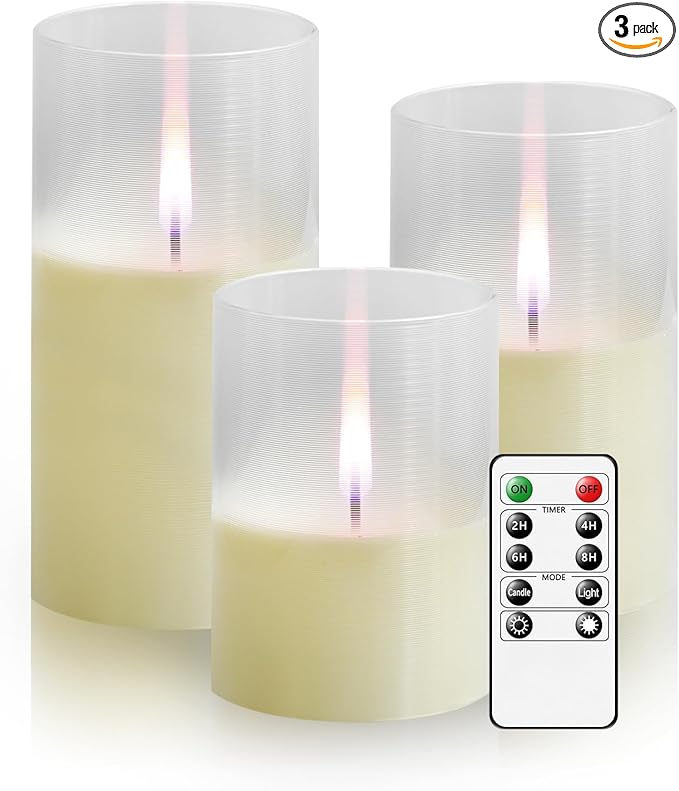 3Pack Flameless Candles, LED Candles, Flameless Candle with Remote Control，with Timer 2/4/6/8H，Flickering flameless Candles Ldeal for Setting The Mood（Ivory）(D 3" xH 4" 5" 6")