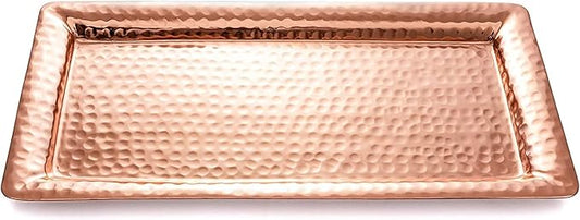Monarch Abode Hand Hammered Aluminum Serving Tray, 16-Inch Copper Plated– Rectangle Serving Platter, Large Serving Tray for Party, Fruit Platter, Dessert Trays, Serving Dishes