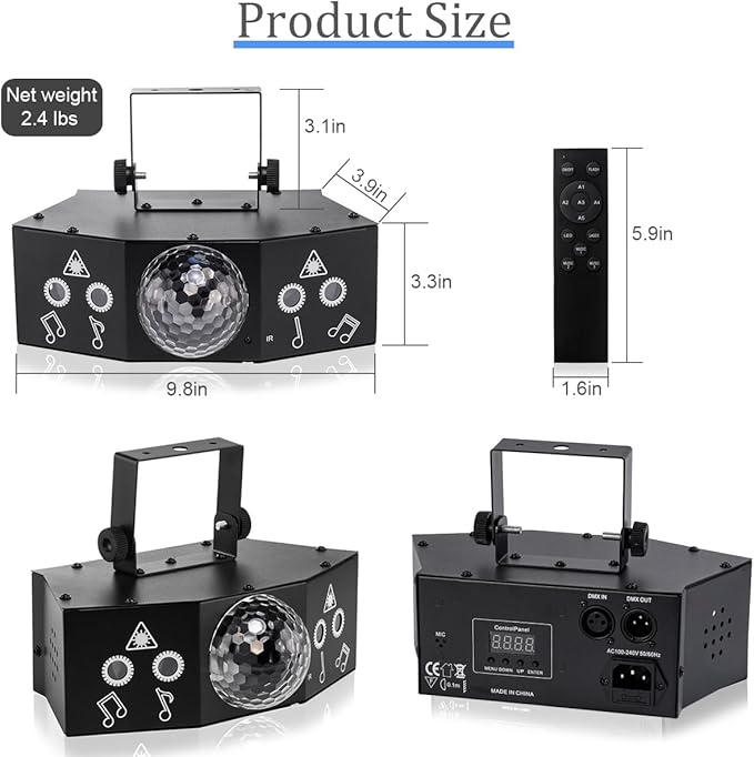 DJ Disco Ball Party Lights with DMX512 and Sound Activated, LED Stage Lighting Show Strobe Light for Parties Indoor Dance Wedding Karaoke Bar KTV Club Christmas Halloween Music Rave Lamp