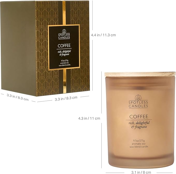 Coffee Candle - 9.7oz Frosted Jar Candles with Wooden Wick in Gift Box & Branded Shipper- Coffee Scented Candle