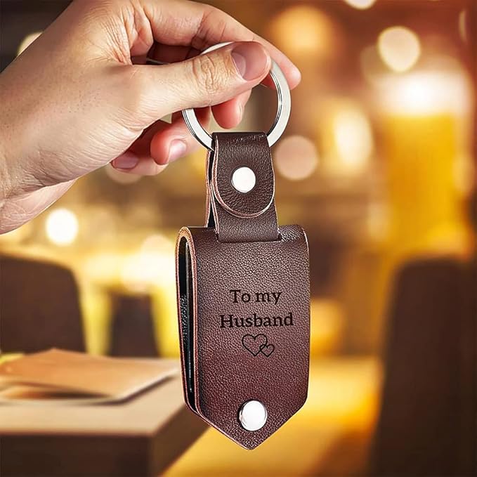 Personalized Photo/Text Leather Keychain for Men Womens Custom Picture Key Chains Memorial Gifts for Family Lover