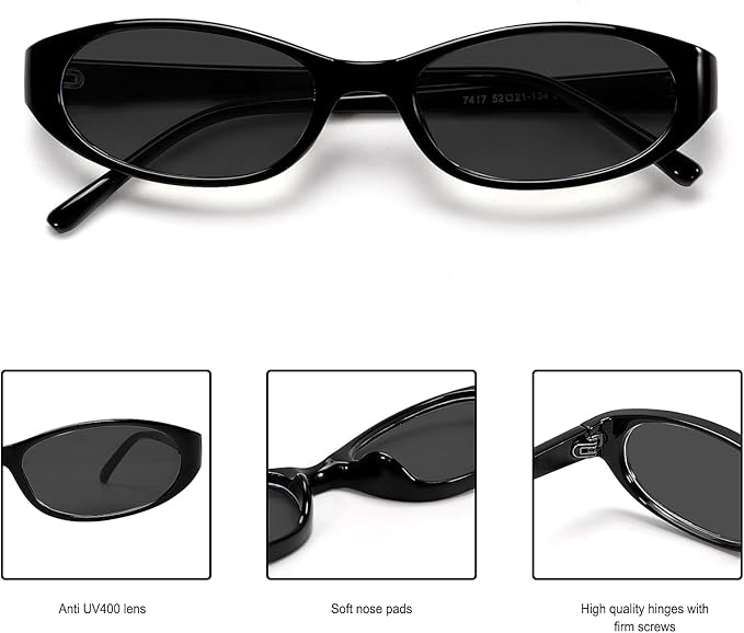 Retro Oval Sunglasses for Women Chic Cat Eye 90s Sunnies Lightweight Narrow Shades Trendy UV protection Sun Glasses
