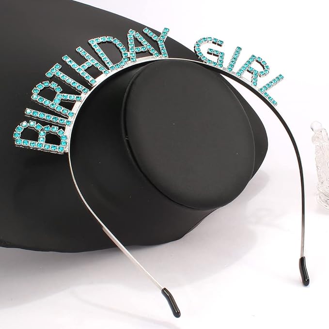 AOPRIE Hairband Birthday Tiara for Women Girls Happy Birthday Princess Crown Rhinestone Accessories, Silver Blue