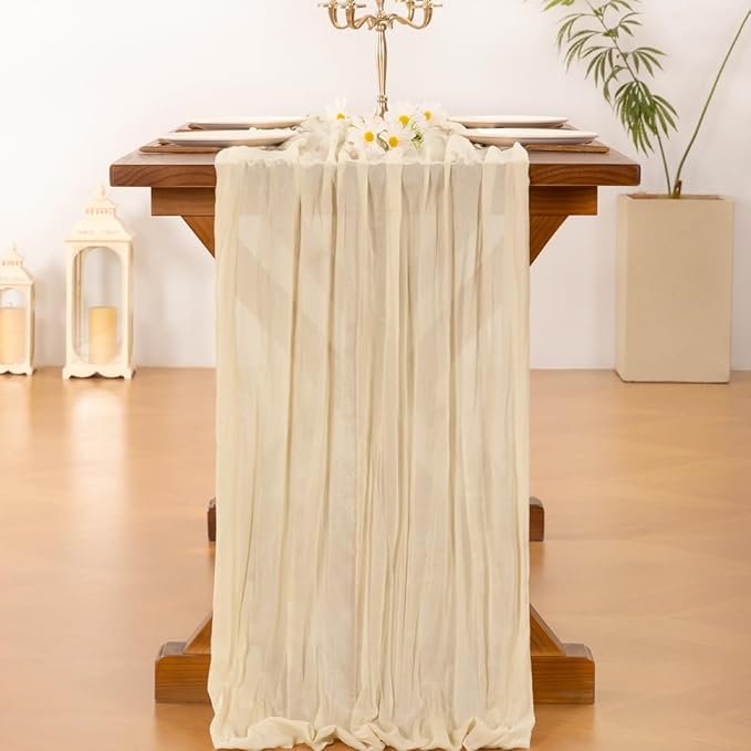 Socomi 6pcs Beige Fall Thanksgiving Cheesecloth Table Runner Boho Rustic Gauze 120 inch 10FT Cheese Cloth Runner for Wedding Party Baby Shower Birthday Home Decor Holiday Decorations