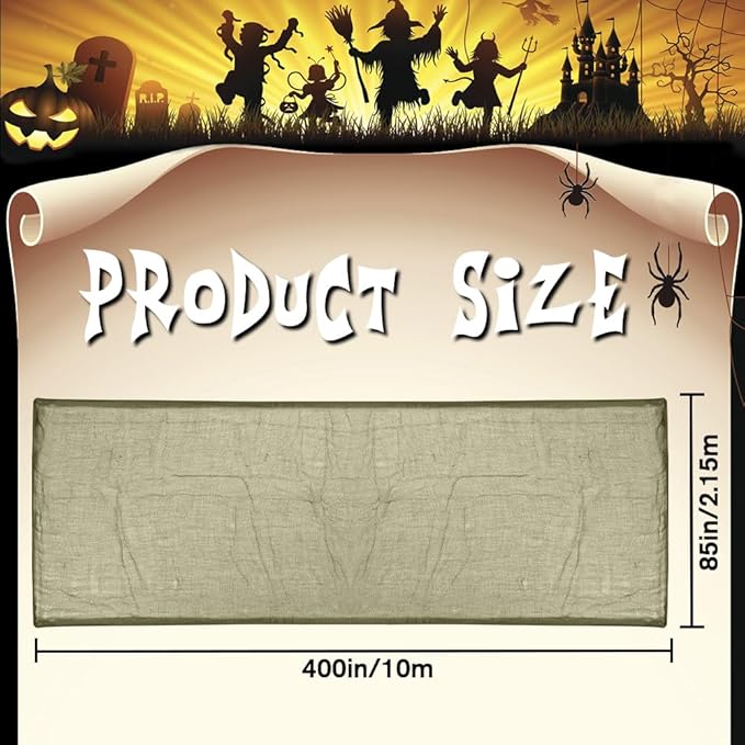 400" x 85" Halloween Creepy Cloth Decoration,Large Green Spooky Fabric Cloth Scary Gauze Cheesecloth for Haunted House Halloween Party Yard Wall Indoor Outdoor Decor