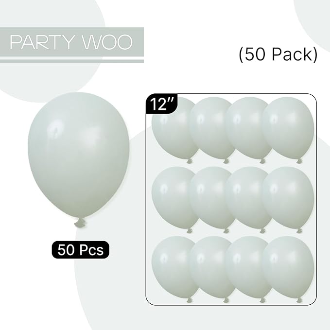 PartyWoo Dusty Green Balloons 50pcs 12 Inch Sage Olive Eucalyptus Green Boho Neutral Latex Helium Balloons for Baby Shower Wedding Jungle Dinosaur Themed Birthday Party Decorations Green-F35