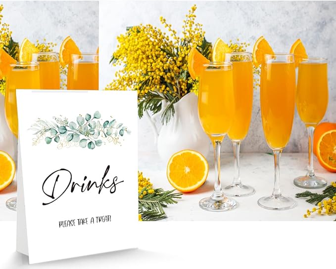 UHADRE Baby Shower/Bridal Shower/Wedding Decoration Sign- Drinks Please Take A Treat, Baby Shower Decorations, Eucalyptus Sign for Baby Shower, Greenery Gold Baby Shower Sign (8 x 11 inch) BSS07