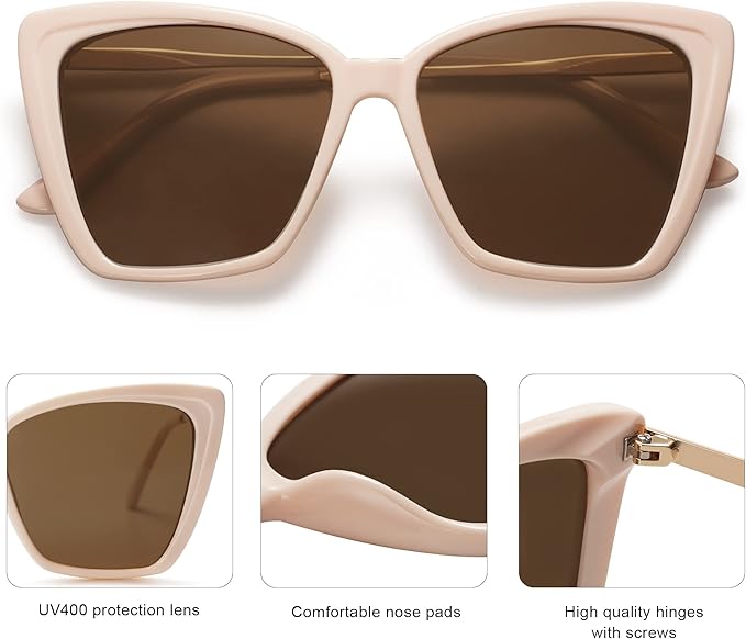 SOJOS Trendy Polarized Sunglasses For Women Retro Womens Oversized Square Cat Eye Sun Glasses UV Protection SJ2206