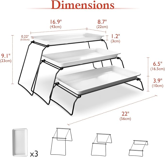 Extra Large 3-Tier Melamine Serving Tray Set and Cupcake Stand for Party Events, 17" Platters with Tiered Stand, Holds 63 Cupcakes, Food, Dessert, and Fruit – Black