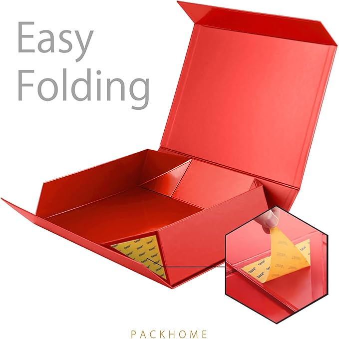 PACKHOME 6 Christmas Large Gift Boxes 13.5x10x3.5 Inches, Sturdy Shirt Boxes with Magnetic Lids for Multiple Occasions (Glossy Red)