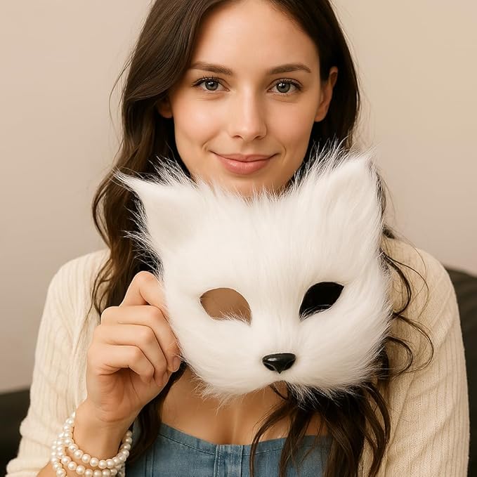 Fox Mask Wolf Fox Tail Cat Cosplay Set: Furry Mask + Paw Gloves + Tail, Ideal for Halloween & Themed Parties