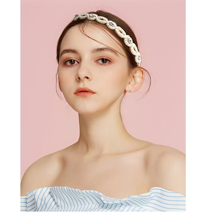 Amcami 5 Pieces Rhinestone Elastic Headbands Handmade Crystal Beaded Hairbands Vintage Jewelry Hair Accessories Party and Daily Headwear