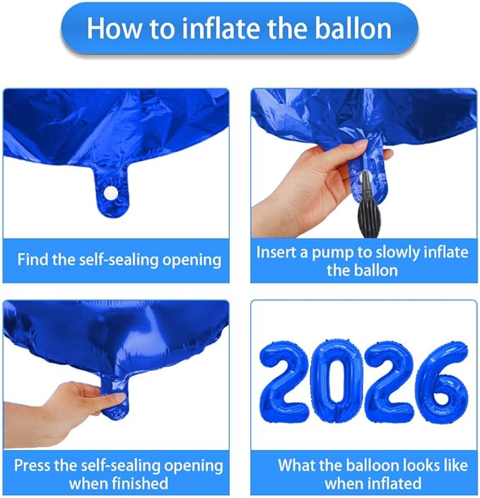 2026 Balloons 40 Inch Foil Number Balloons 2026 Number Balloon for New Year Eve Festival Christmas Birthday Wedding Anniversary Party Supplies, New Years Decorations Blue