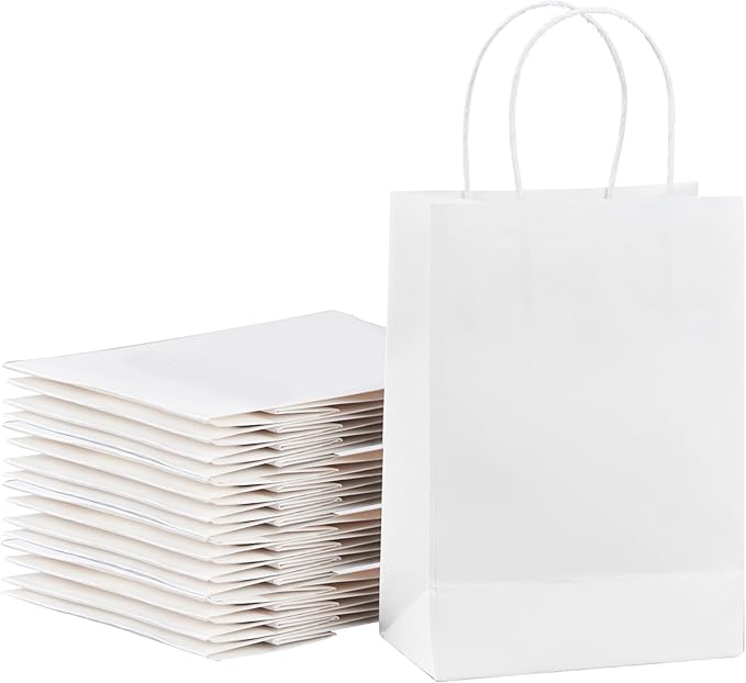 YEEHAW White Paper Bags with Handles Bulk 5.8"x3.2"x8.25" 100Pcs Gift Bags Small Size, White Gift Bags with Handles, Retail, Party, Shopping, Merchandise
